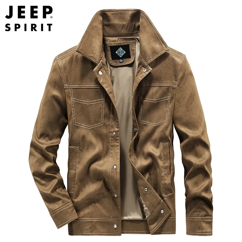 JEEP SPIRIT 남성용 심플 스웨이드 재킷, 클래식 라펠, 캐쥬얼, 다목적, 편안한 버클 코트, 봄 및 가을, 새로운 패션