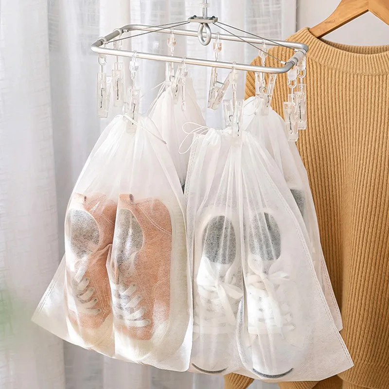 Description Picture 4 of item10Pcs/Set Non Woven Fabric Dustproof Drawstring Transparent Storage Travel Dry Shoe Bag Protective Cover Classified Storage