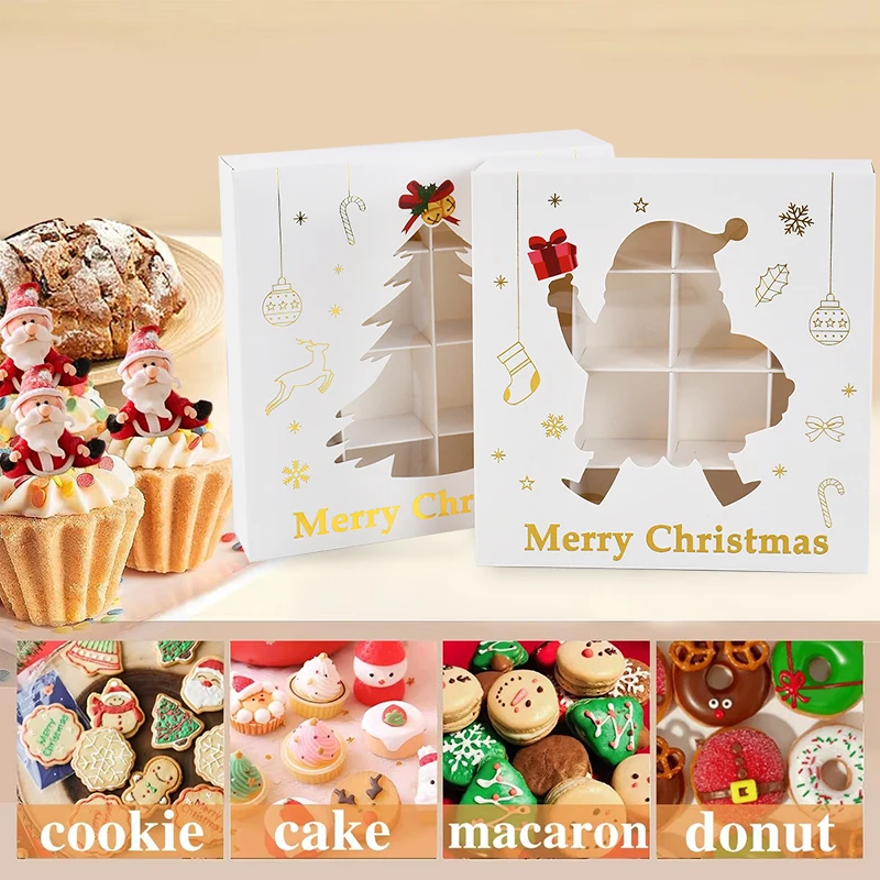 1/6Pcs Christmas Candy Cookie Boxes Snack Gift Packaging Decoration Kids Favors 2024 Christmas Party Supplies New Year 2025