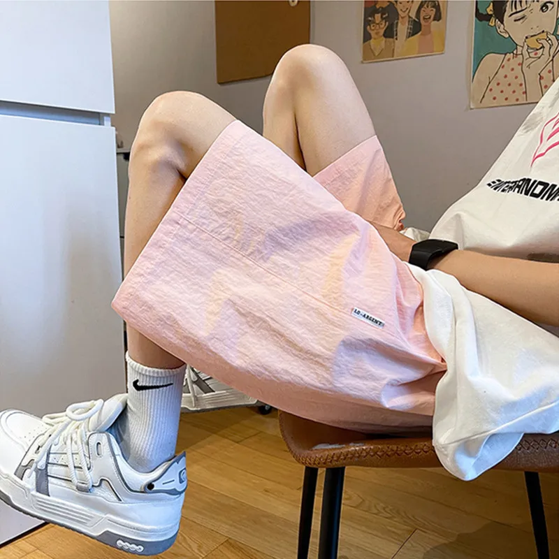 EBAIHUI Solid Color Thin Men's Sports Shorts Summer Loose Casual Quick Drying Shorts Breathable Lace Up Design Male Pants