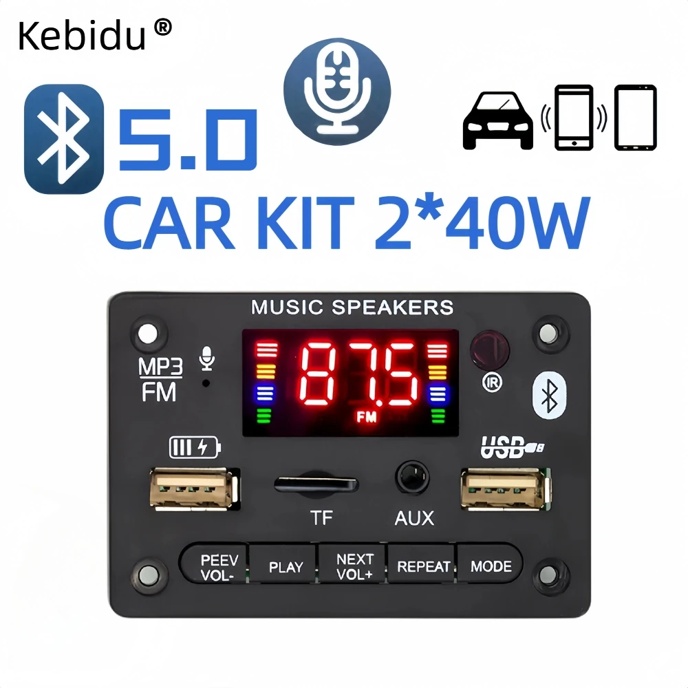 80W Amplificatore 12V Wireless Bluetooth 5.0 Mp3 Wma Decoder Board Car Audio Usb Tf Fm Radio Module Lettore Mp3 Con Porta Di Ricarica