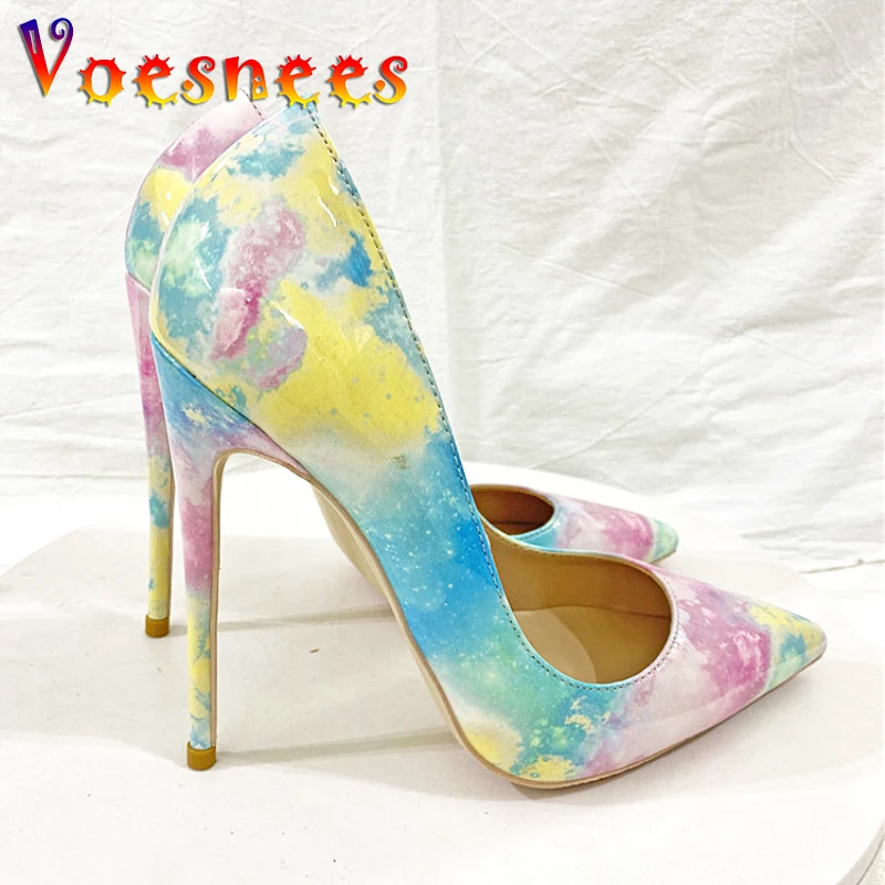 

Voesnees Gradient Color Women's Pointed Toe High Heels 12CM Fashion Ladies Stiletto Pumps Colorful Large Size Party Shoes Mujer