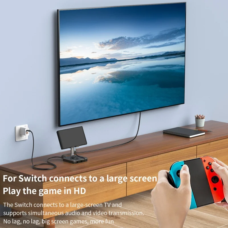 3-in-1 조절식 스위치 폰 패드 스탠드 및 USB-C 허브, HDMI2.0(4K @ 60Hz),USB2.0,PD 100W 충전 포트, 아이폰 15 아이패드 프로용