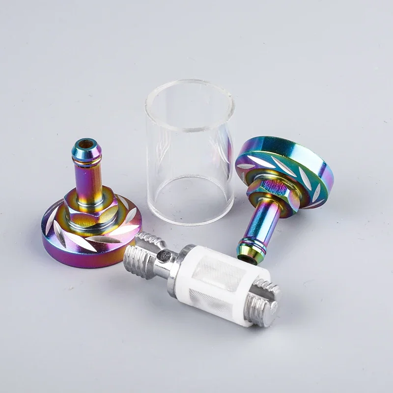 Motorcycle Fuel Filter 8mm CNC Aluminum Alloy Glass Gas Fuel Gasoline Oil Filter for Dirt Pit Bike 125/140/150/160cc CRF70 90 110 TTR100 110 KLX65