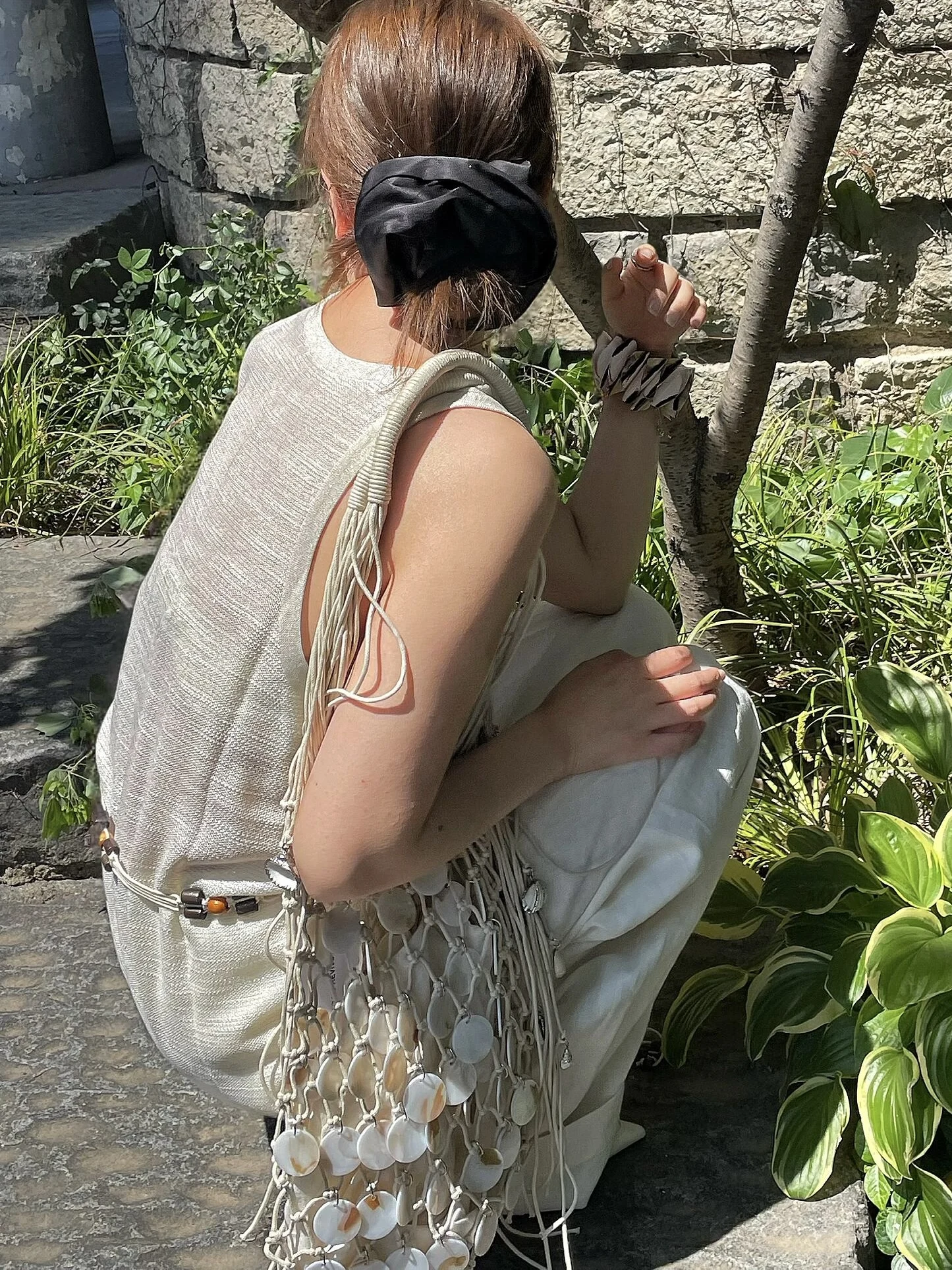 Handmade Shell Bag Woven Bucket Tassel Embroidery Hobo Shoulder Wooden Handle Handbag Evening Clutch Bag