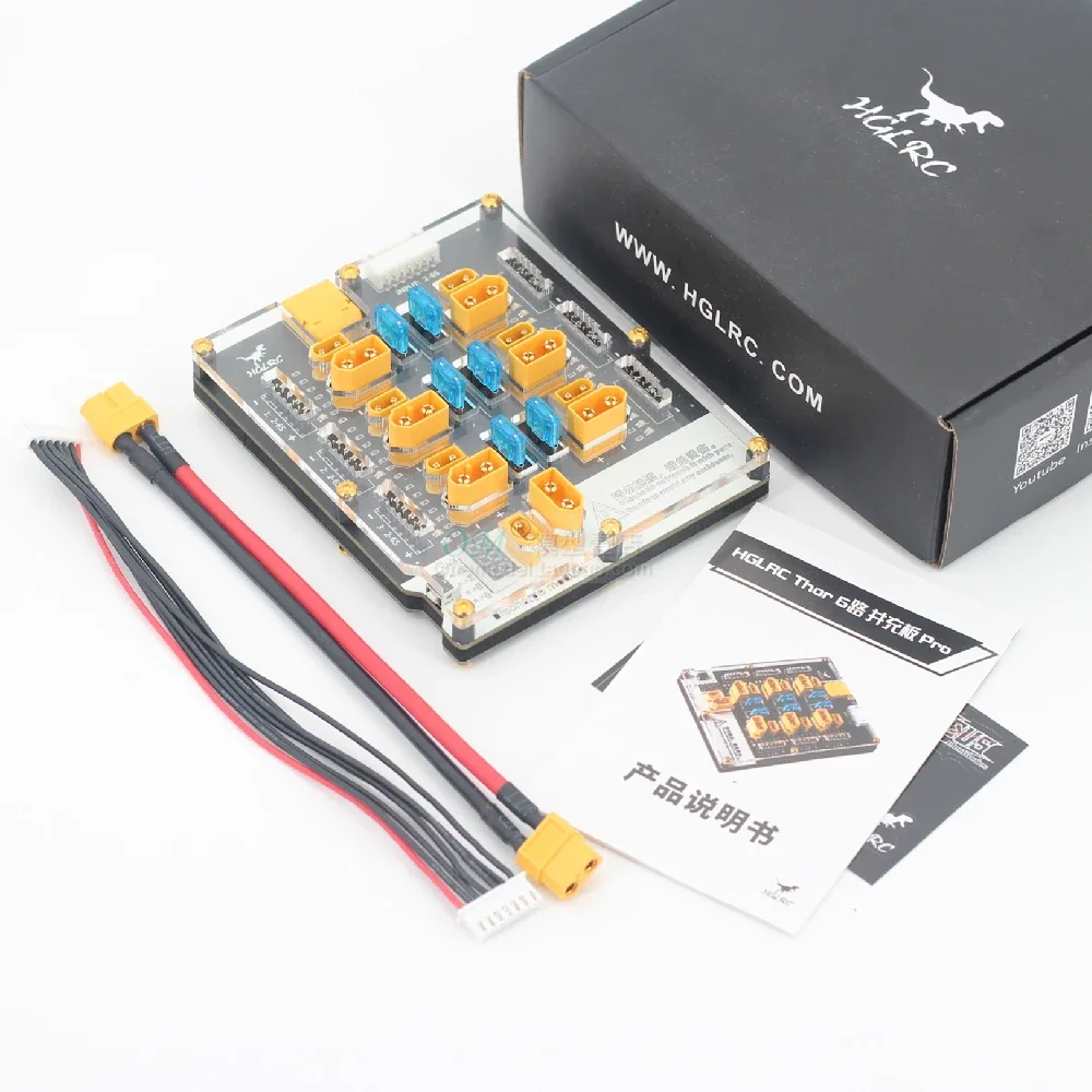 Chargeur multiports HGLRC Thor Pro 6 avec 6 ports XT60/XT30, affichage LED et câbles de batterie Lipo 2-6S.