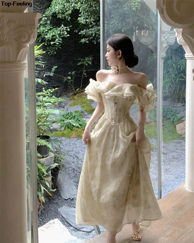 Summer New Floral Midi Dresses for Women Elegant Casual Birthday Party Dress Vintage Chic A-Line Prom Robe Wedding Vestido Mujer