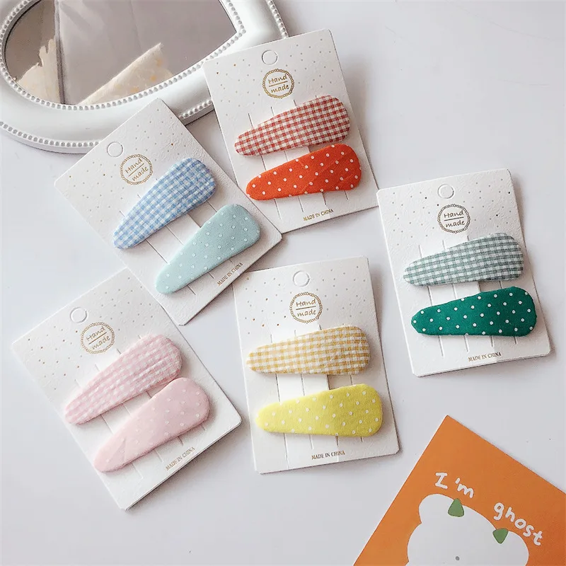 

2 Pcs New Children's Simple Cute Colorful Dot Fabric Water Drop BB Clip Sweet Girl Princess Fashion Hairpins Hair Accessories