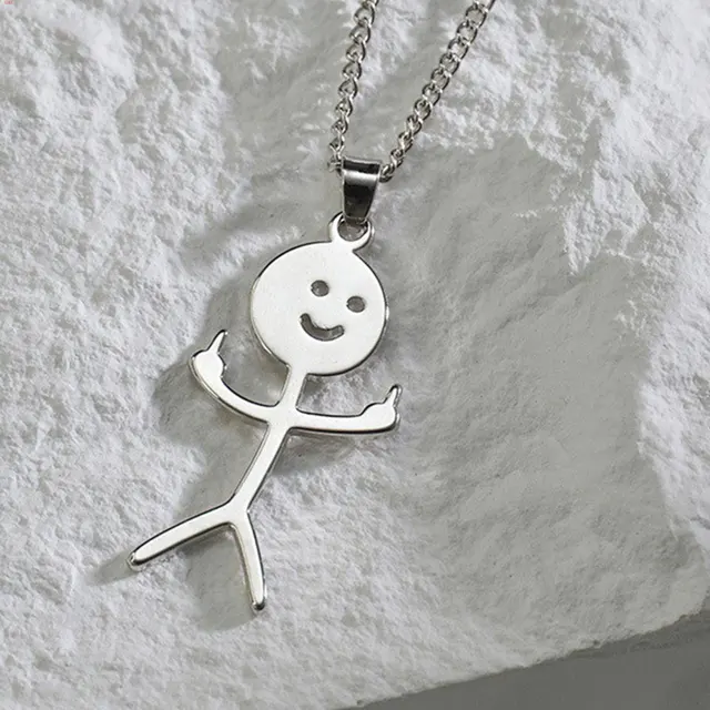 YILUOCD Funny Fxck You Middle Finger Stickman Necklace Personalized
