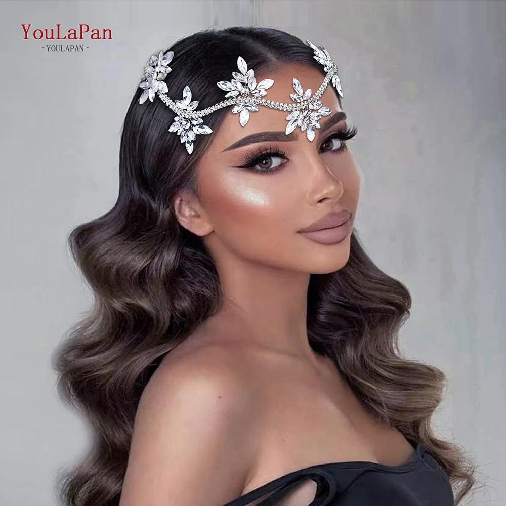 Crystal Flowers Hairpiece Bridal Wedding Hair Accessories Handmade Rhinestone Forehead Tiara Crown for Bride HP618