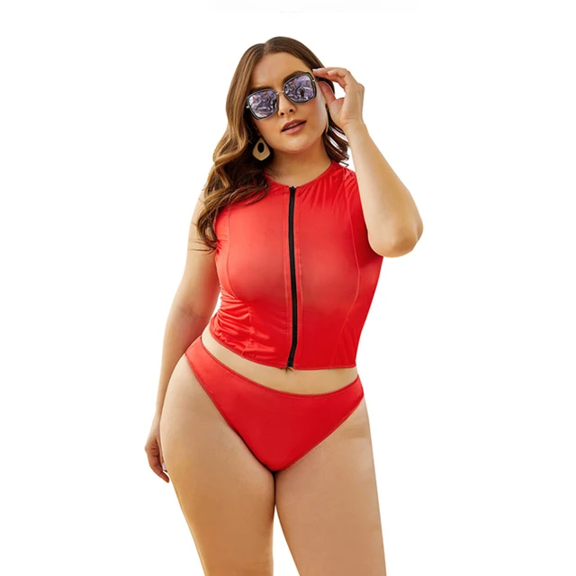 Plus Size Black Two-piece Separate Swimsuit Women Summer Long Sleeve Rash  Guard Swimwear BBW Zipper High Waist Bathing Suits - AliExpress