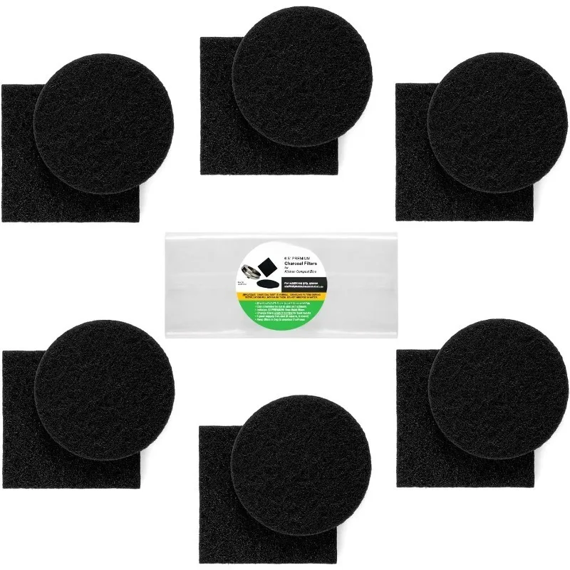 Compost Bin Filters Charcoal-12 Pack Extra Thick (1cm) Fits Gallon Bucket Countertop Bins-Activated Carbon, Both 6.5&rdquo;