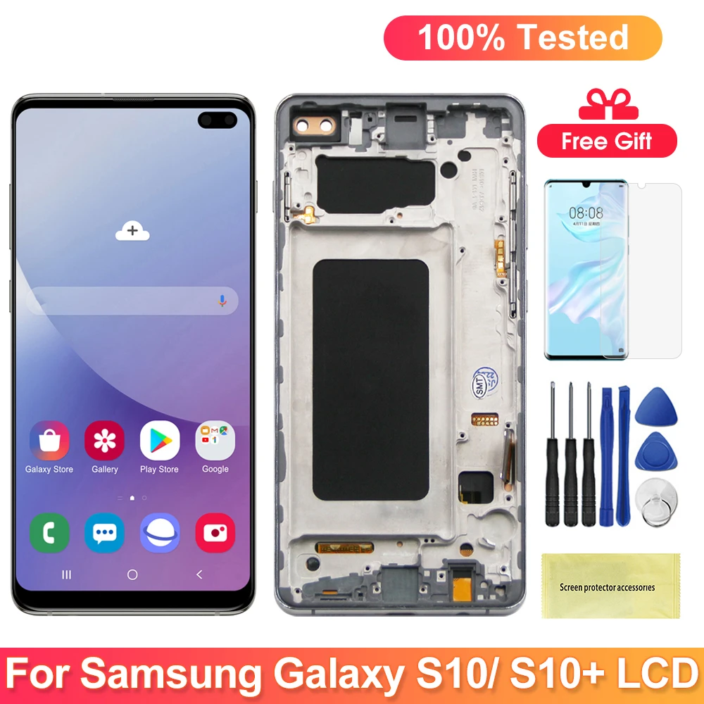 Screen With Frame For Samsung Galaxy S10 Plus / S10+ G975f/ds, Lcd