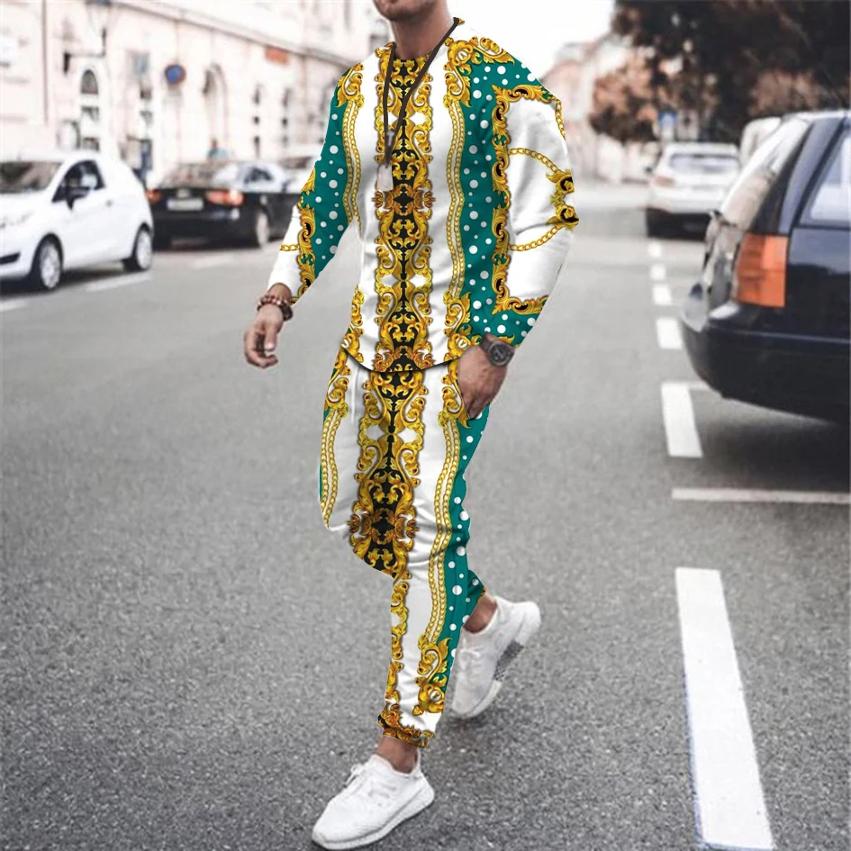 Men Autumn Tracksuit Long Sleeve T Shirt+Sweatpants Suit Streetwear Vintage Sweatshirt Oversized 2023 Men Clothing 2 Piece Sets