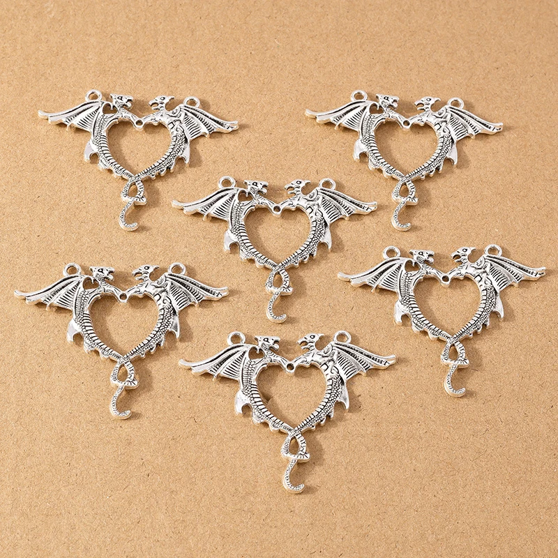 4 Stück 62*50mm Retro Legierung Tier Drache Anhänger Charm für Schmuckherstellung Ohrringe Halskette DIY Zubehör Zubehör