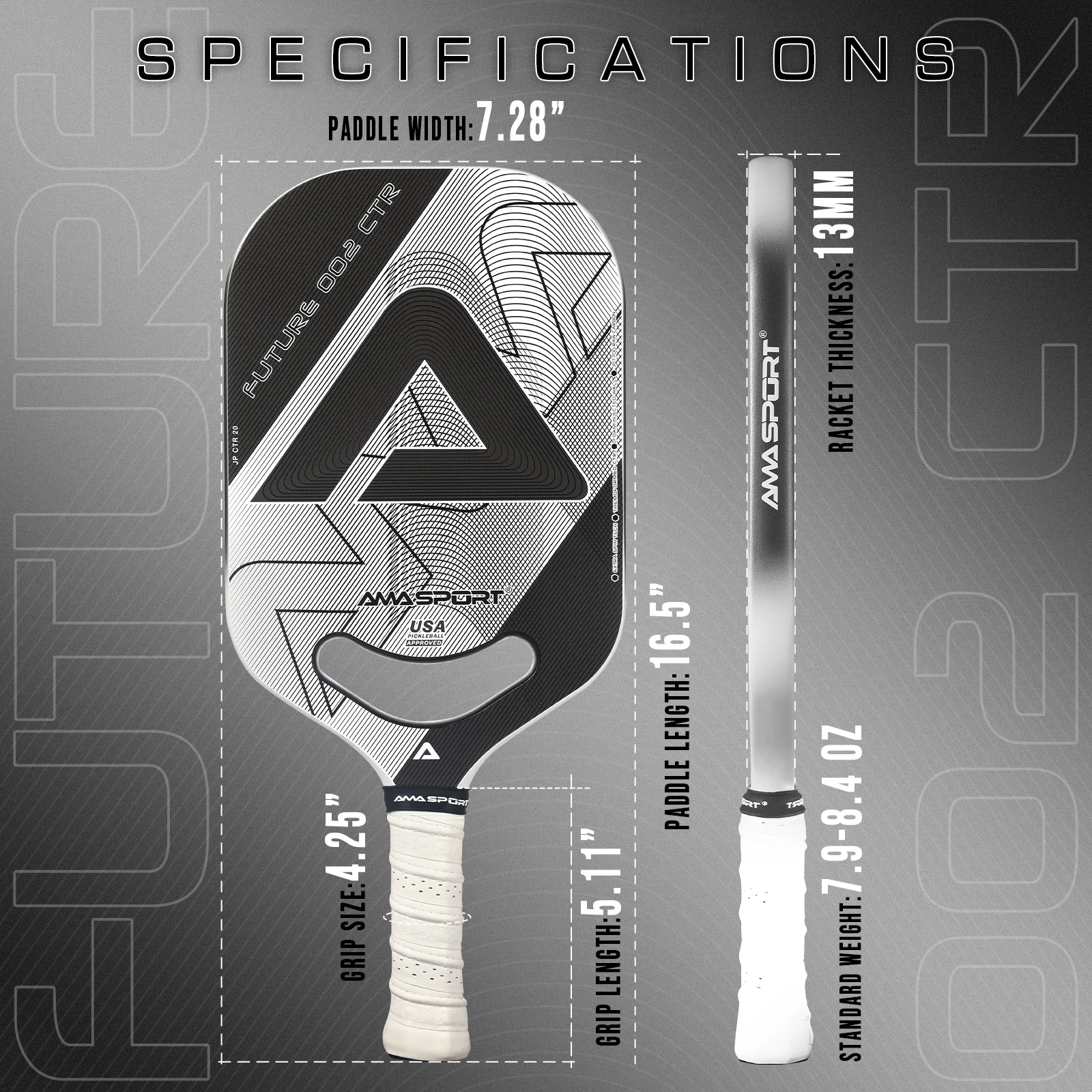 AMASPORT T700 FUTURE 002 Toray Carbon Pickleball Paddle Frameless 13mm Extra Spin Tech Honeycomb Core hermoformed Pickleball