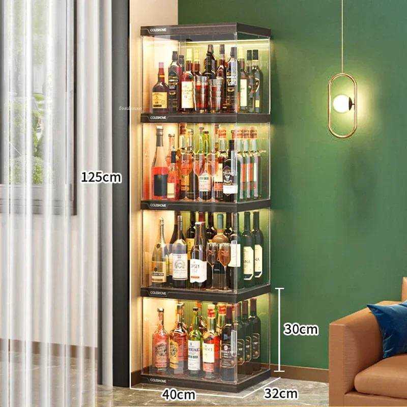 Commercial Storage Wine Cabinets Bar Display Shelf Transparent Acrylic Bar Cabinets Living Room Against The Wall Display Cabinet