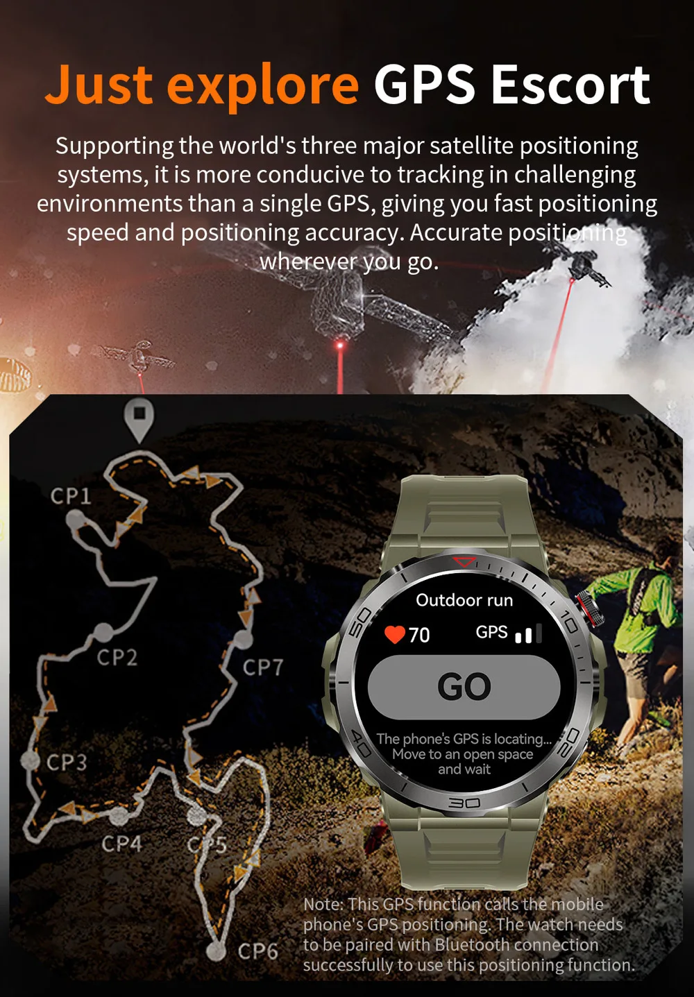 Reloj inteligente deportivo con GPS y pantalla AMOLED, pulsera con brújula, IP68, resistente al agua, Bluetooth, llamadas, monitorización de la salud, para hombre, para actividades al aire libre_voghion.com