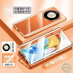 360° Full-Body Magnetic Metal & Tempered Glass Protective Case for Honor Magic7 Lite 5G (Orange)
