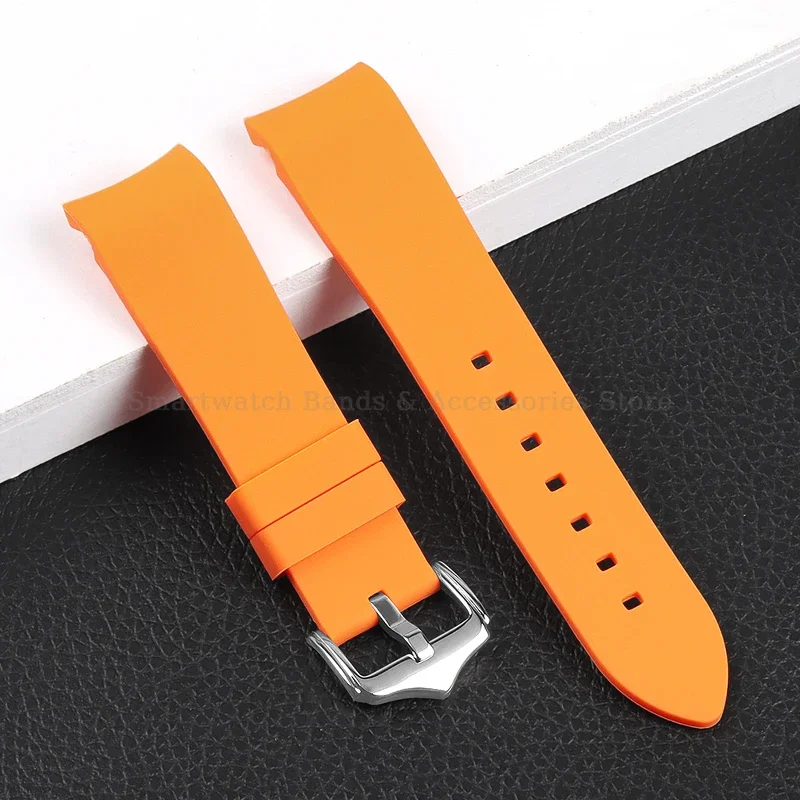 Silicone Waterproof Curved End Watch Strap with Folding Buckle