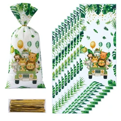 Jungle Animals Party Candy Gift Bags Biscuit Packing Bag Dinosaur Safari Gift Bag for Guest Kids Birthday Supplies Baby Shower