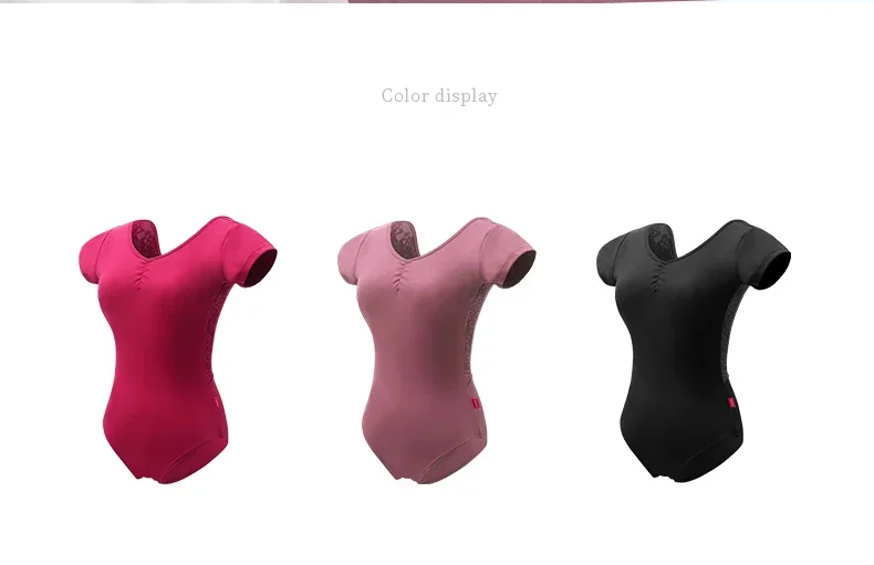 Ballett Trikots für Frauen Spitze Spleiß Tanz tragen Mädchen Erwachsenen Kurzarm Bodysuit V-Back Tanz Gymnastik Bade bekleidung Trikots – Detail 2