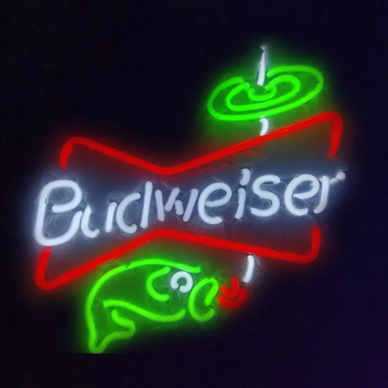 

Neon Sign Budweise vintage neon sign Beer Bar Pub Handcrafted Fish glass neon signs for Room window home custom Iconic Sign Art