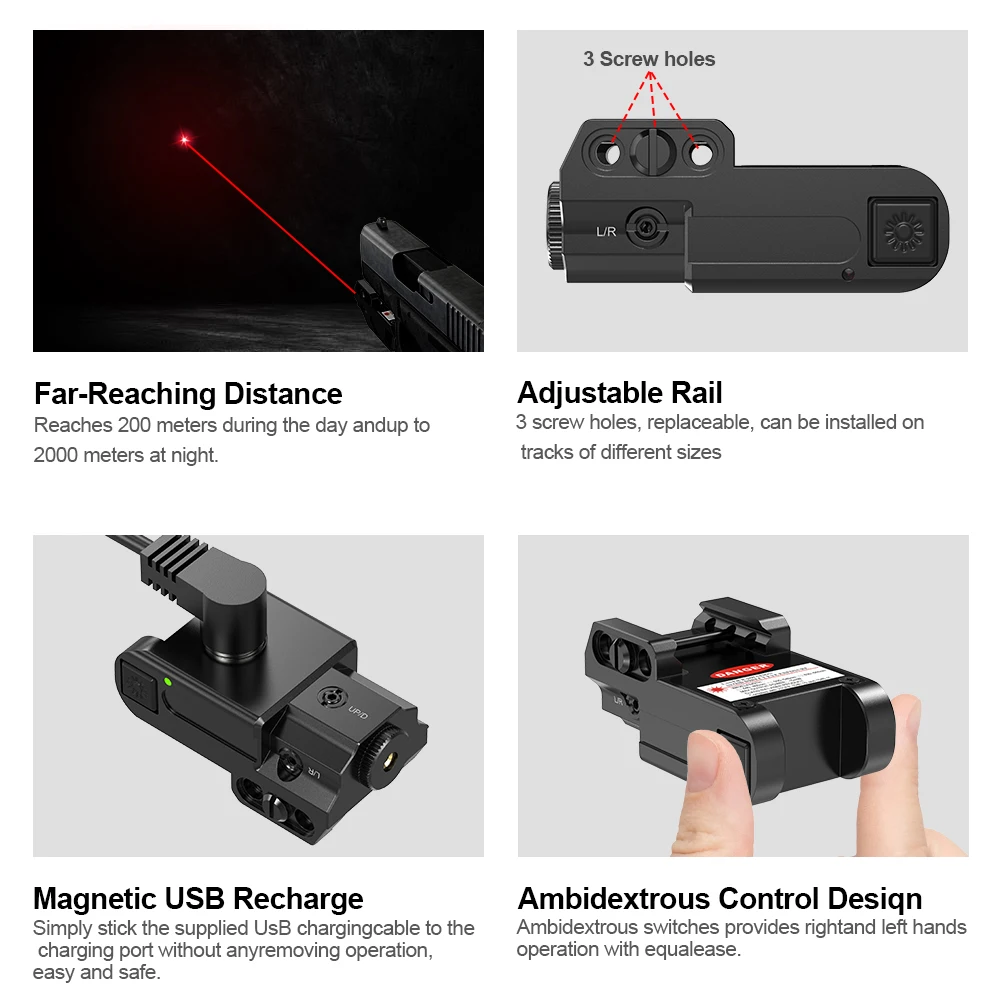Compact 1080 Magnetic Charging Laser Sight Red/Blue Built-In Lithium Battery Sports & Outdoor Use Compatible