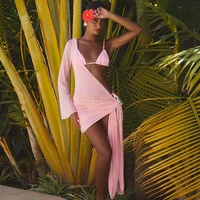 3 Pieces Micro Bikini Cover Up 2025 Sexy Solid Swimsuit Women Push Up Swimwear Biquini Female Bodysuit Bathing Suit Sarong Skirt