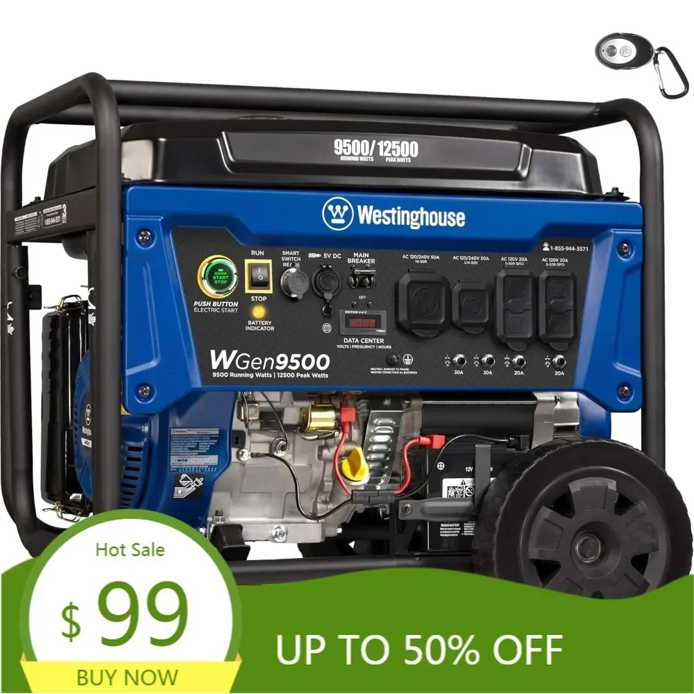 outdoor power equipment 12500 peak watt home backup portable generator, remote electric start with auto choke, transfer switch