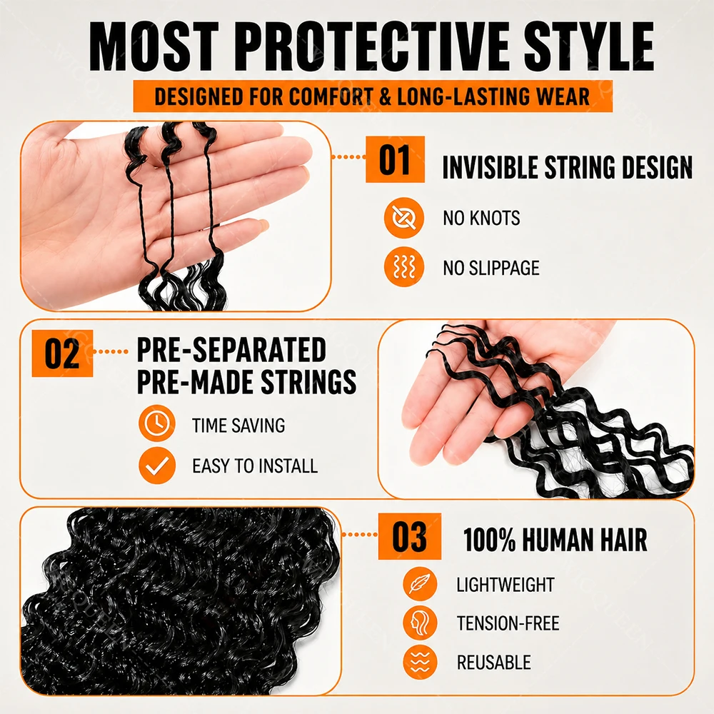 15A Small Spirals Curly Miracle Knots Feather Crochet Human Hair For Boho Braiding Invisible Knot PreSeparated Knotless Kinky Curly Crochet Human Hair Extensions Reusable Pre looped Natural Black Crochet Bundles With String Bulk 100% Human Hair Extensions 2