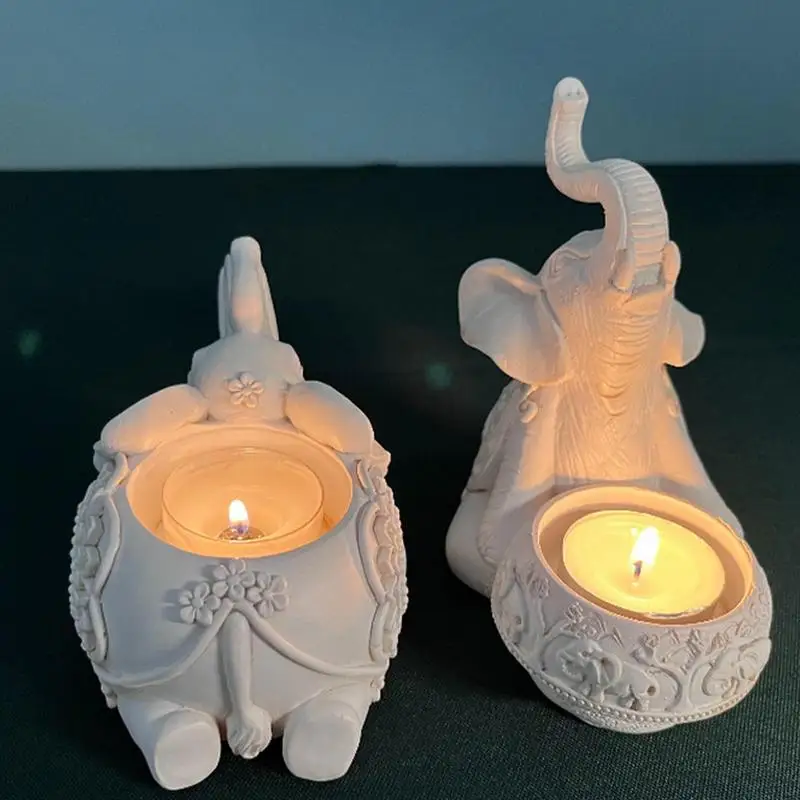 Portacandele Elefante Bianco In Poliresina - Confezione Da 2 Per Candele Votive - Foto 7