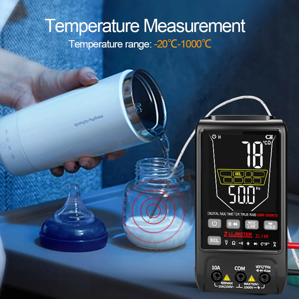Digital Multimeter Tester USB Charge AC DC Current True RMS Capacitance Temp Ohm Auto Range