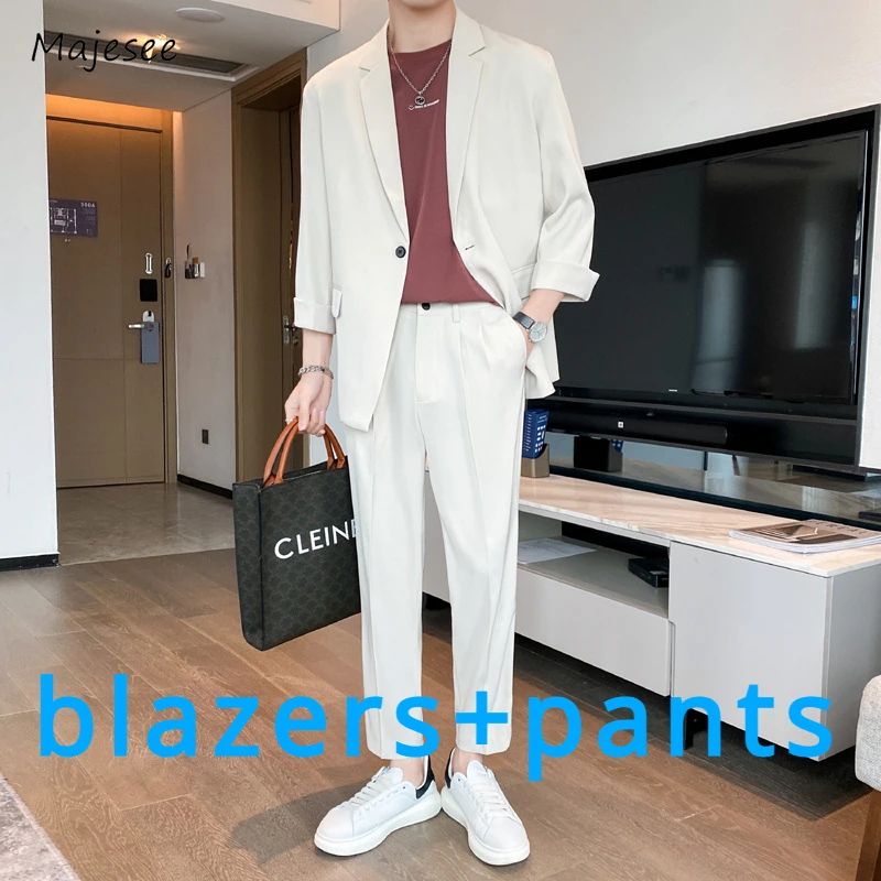 

Solid Sets Men Loose Blazers Smart Casual Ankle Length Pants Normcore Classic Streetwear Aesthetic Versatile Slouchy Handsome