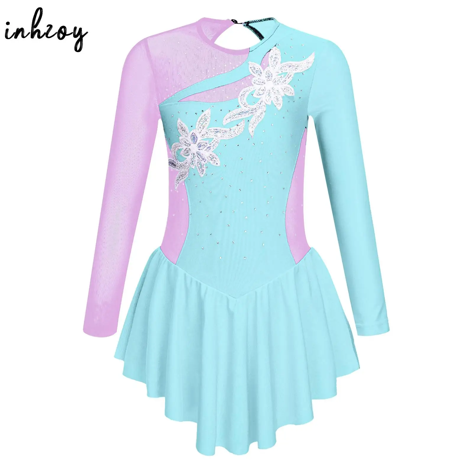 Kids Girls Ballet Tutu Dress Gymnastics Leotard Dance Wear Long Sleeve Rhinestone Figure Skating Costume Ballerina Party Dresses ballet leotard,dance leotard,ballet dress,girls dance costumes,tutu skirt