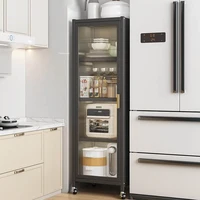 Modern Metal Kitchen Cabinets Multi-layer Storage Rack with Wheels Refrigerator Seam Cabinet Home Kitchen Bowl Storage Cabinet Q 2