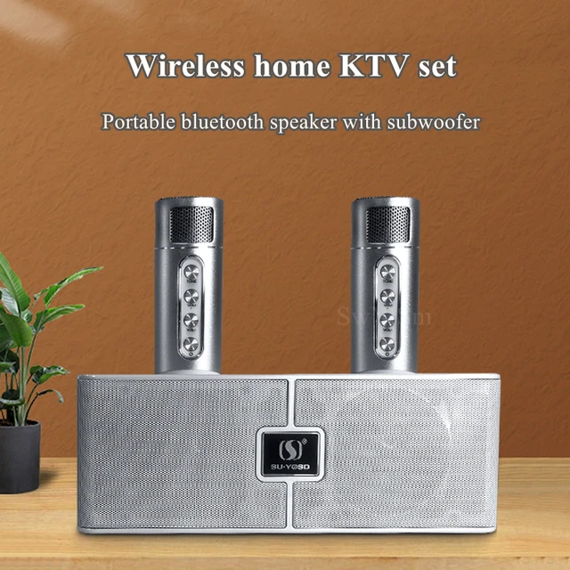 Microphone karaoké sans fil sans fil avec haut-parleur Bluetooth Argent