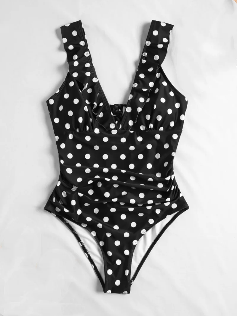 02 Sexy Ruffle Black Swimsuit One Piece Leopard Printing Swimwear Women Summer Bathing Slimmer Suit Swimming Monokini Beach Wear pink bikini set