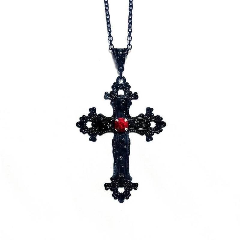 Gothic Death Cross Necklace Victoria Large Black Cross Pendant
