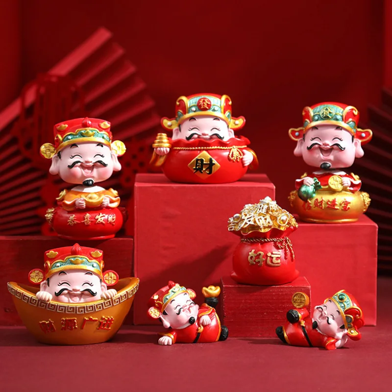 Resin God Of Wealth Trinket Ornaments Feng Shui Fa Cai Lucky Fortune Miniature New Year Home Decorating Desktop Car Ornaments resin god of wealth trinket ornaments feng shui fa cai lucky fortune miniature new year home decorating desktop car ornaments