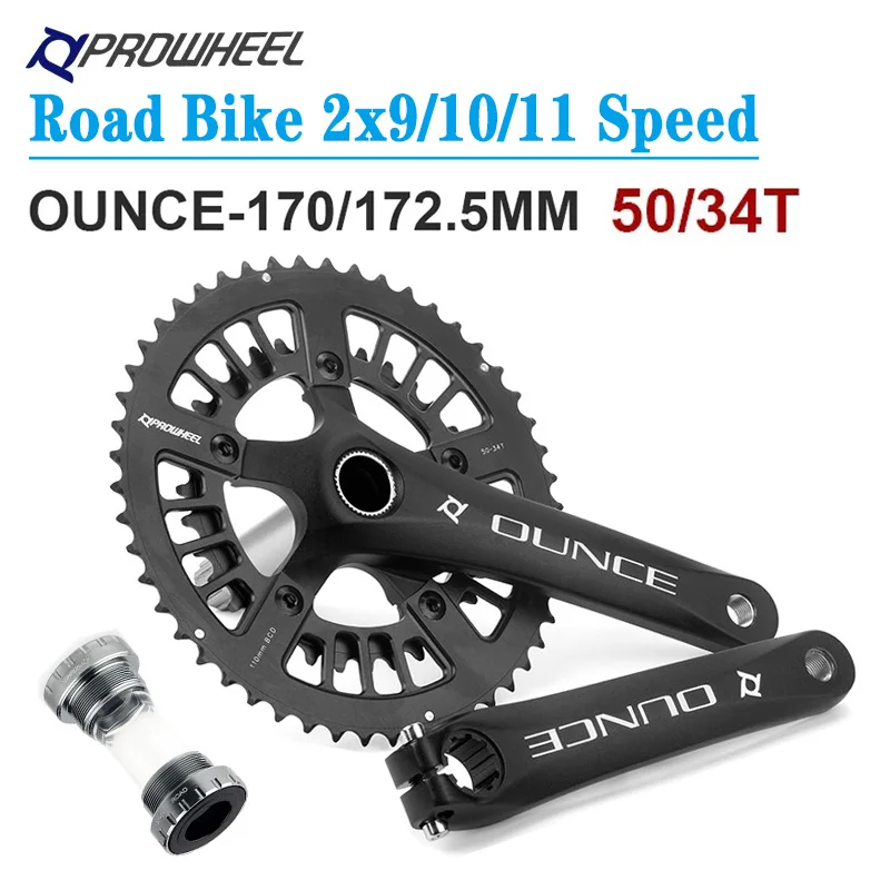 

Road Bike Prowheel Crankset 34T/50T Chainring 2x9/10/11 Speed Crank 170mm 172.5mm With BB68 Bottom Bracket Road Bicycle Parts