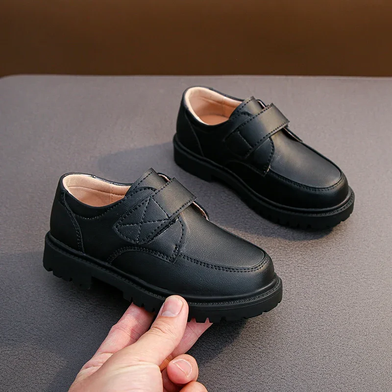 Boys Black PU Leather Shoes Soft Performance Spring and Autumn New British Style Soft Loafers for School Uniform Kids Fashion