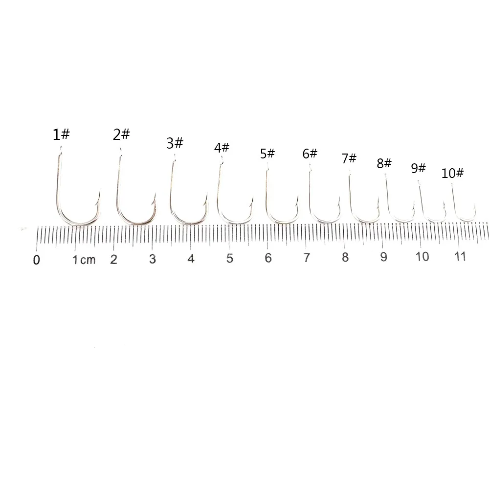 NGB 100 Stück Angelhaken aus Kohlenstoffstahl, 521 N, abgeflachte, runde, gebogene Haken, Größe 1 # -10 # Angelzubehör mit Widerhaken – Detail 2