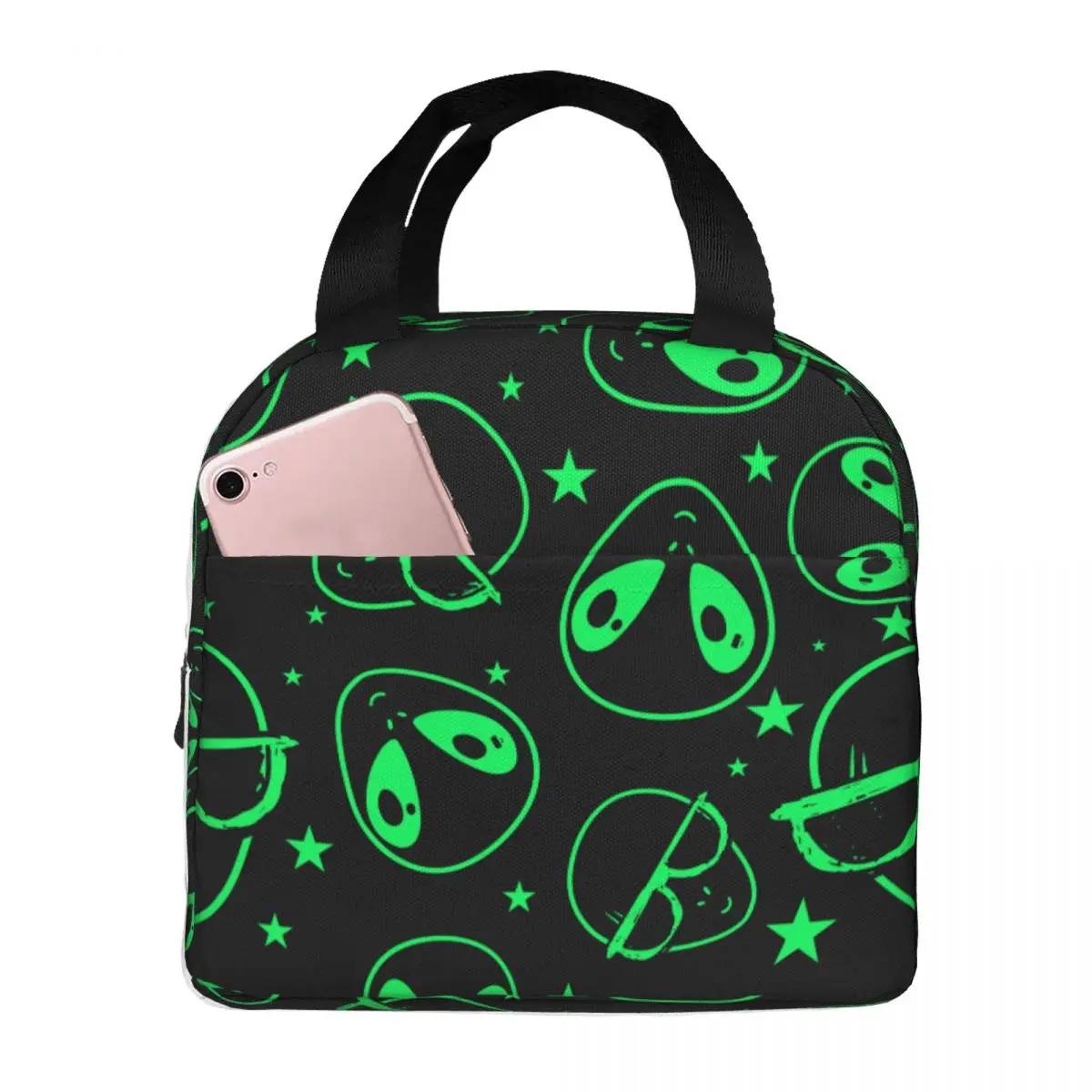 

Alien Lunch Bag Portable Insulated Canvas Cooler Thermal Picnic Lunch Box for Women Girl