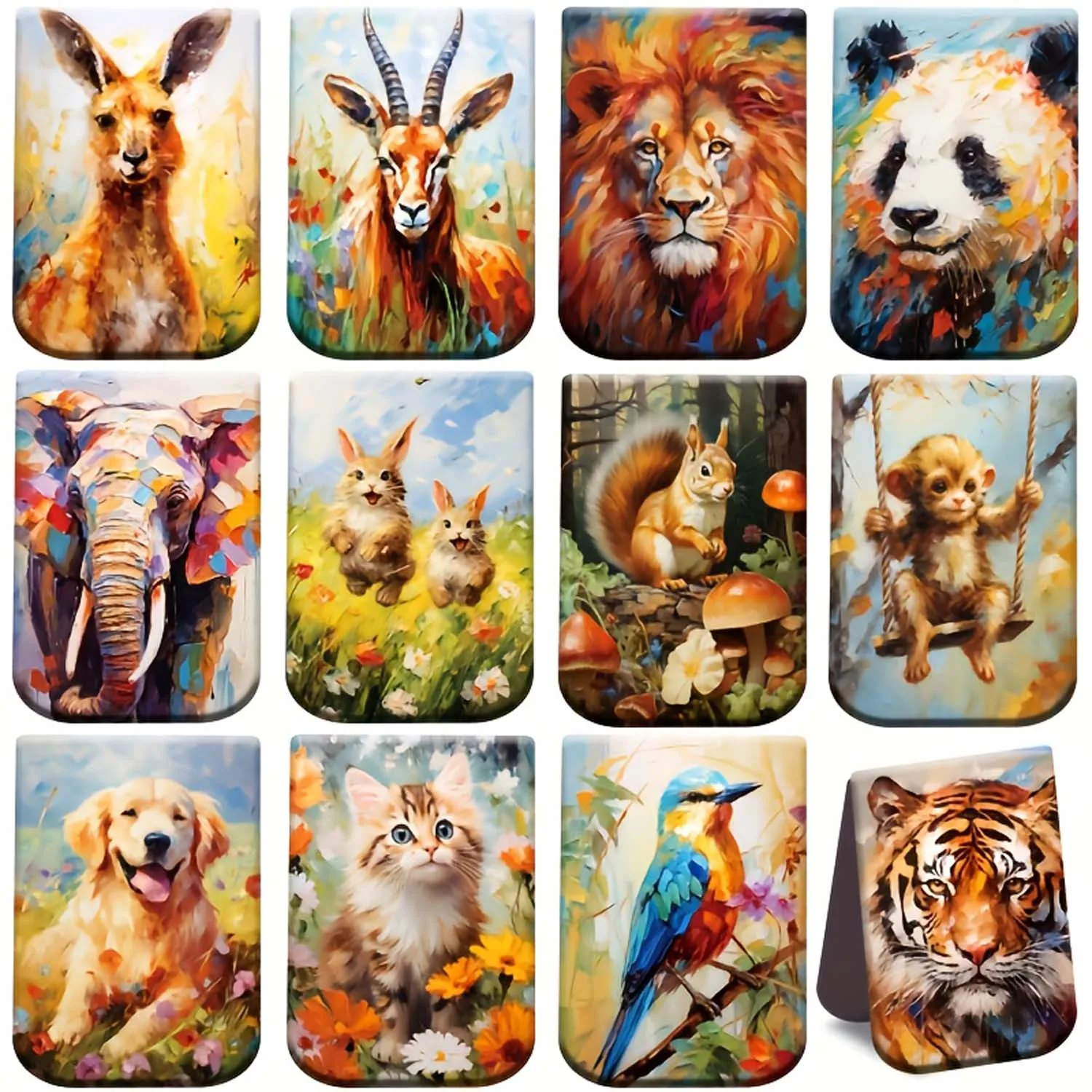 12pcs Bookmark Magnets Oil Painting Cute Decorative Personalized Magnet Students