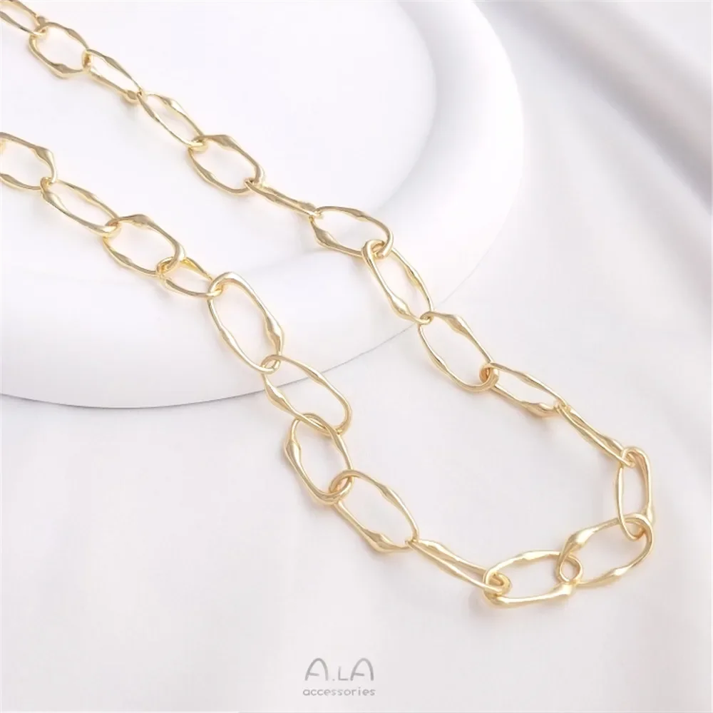 

Корейская цепочка из чистой меди, в упаковке 14K, реальная искусственная овальная цепочка, сделай сам, браслет, ожерелье, украшения, свободная цепочка