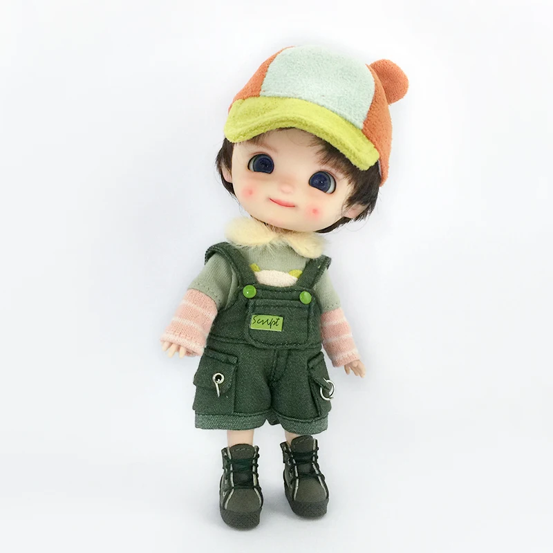 Ob11 Doll Bear Top Clothes Doll Animal Tongue Hat 1/12 Bjd Doll Green Strap Pants For Molly Gsc Ymy P9 P10 Body Uf Dolls 2