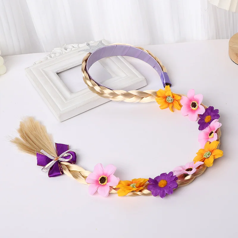 1/2 Stück Prinzessinnen-Blumen-Stirnband, Feen-Kostüm, geflochtenes langes Zopf-Stirnband, Mädchen-Einhorn-Geburtstagsparty-Cosplay-Kopfschmuck – Detail 5