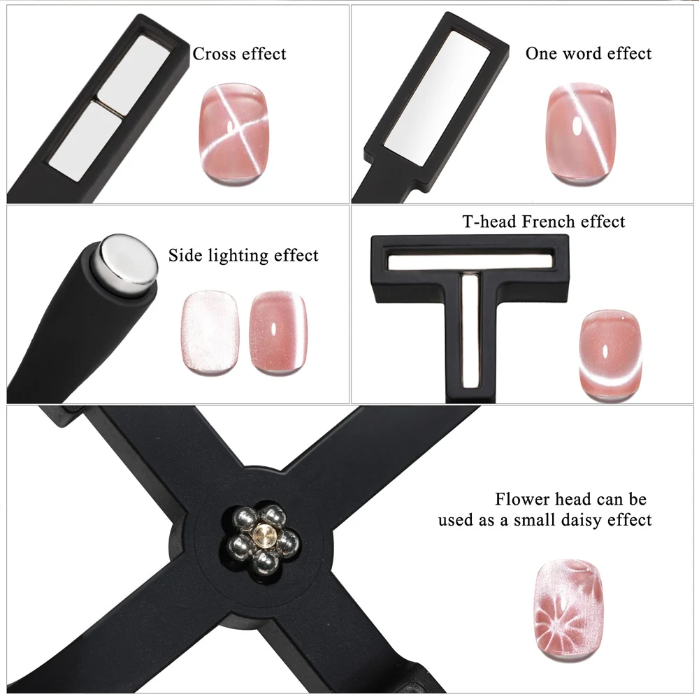 Magnetic Nail Art Tools 1pcs 5 In 1 Multifunctional Nail Cat Eye Magnet Pink Cross Magnetic Stick Nails Gel Polish Line Effect White DIY Nail Art Tools