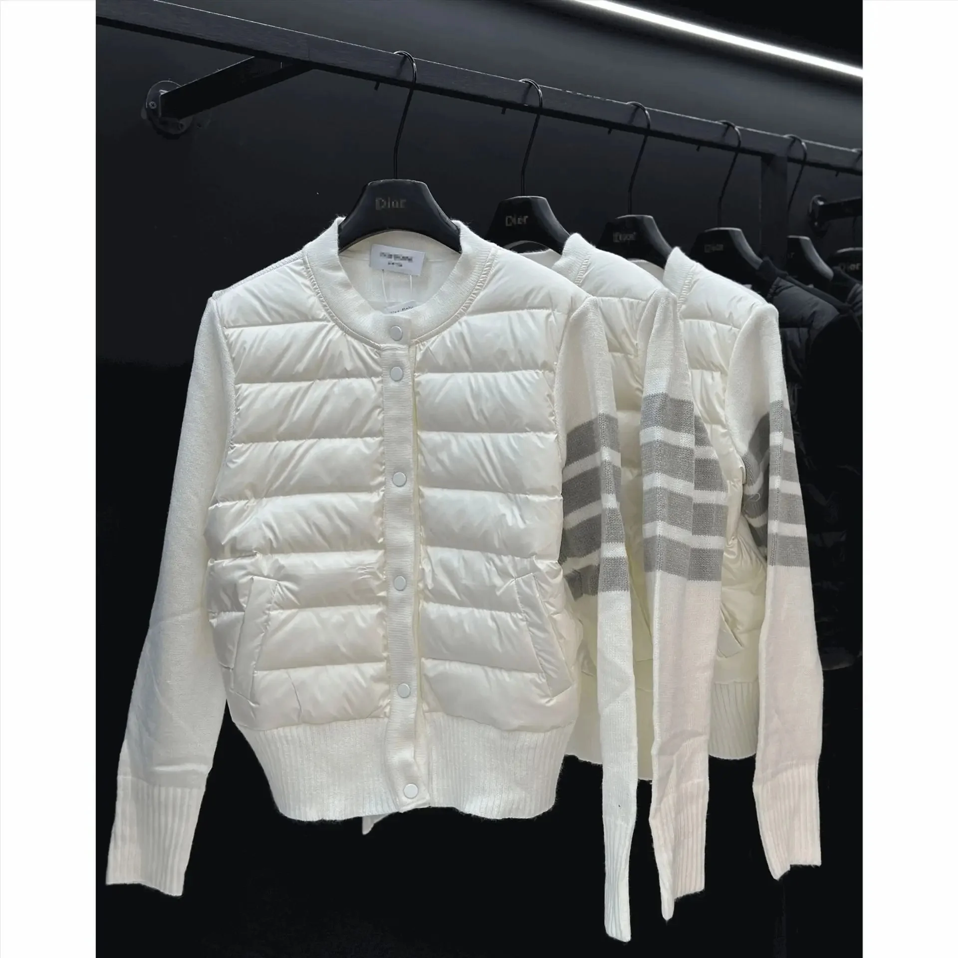 Korean Style Women's Short Cotton Jacket Knitted Splicing Warmth Autumn Winter Fashion Luxury Light Luxury Bread Style Coat